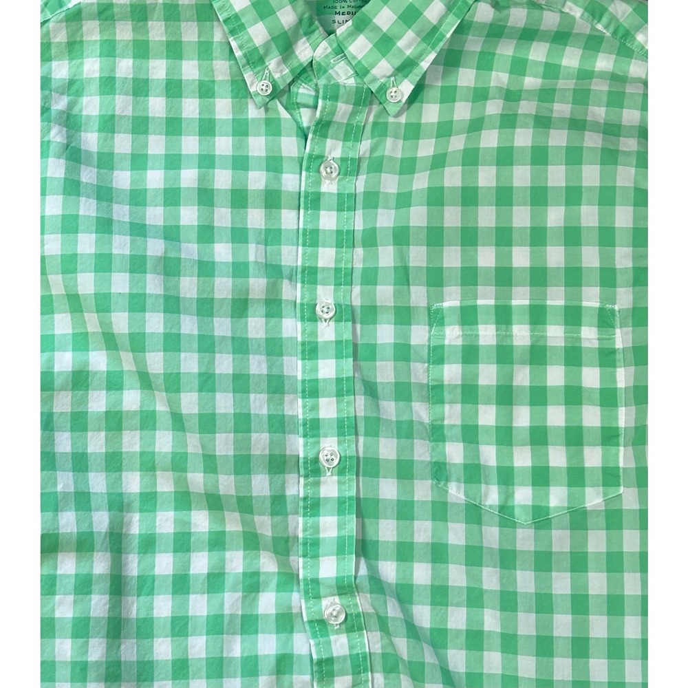 J Crew Mens Medium Slim Fit Gingham Button Down Shirt Green White Lightweight - Picture 7 of 7